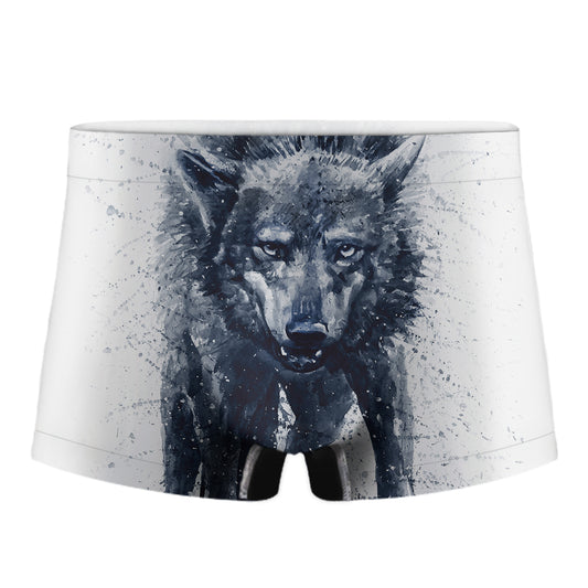 Watercolor Wolf Portrait Print Men's Boxer Briefs