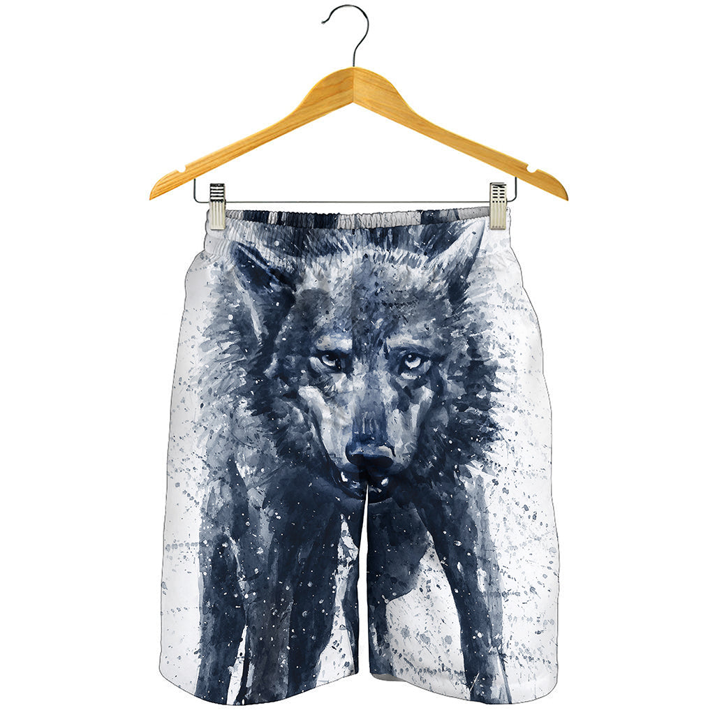 Watercolor Wolf Portrait Print Men's Shorts