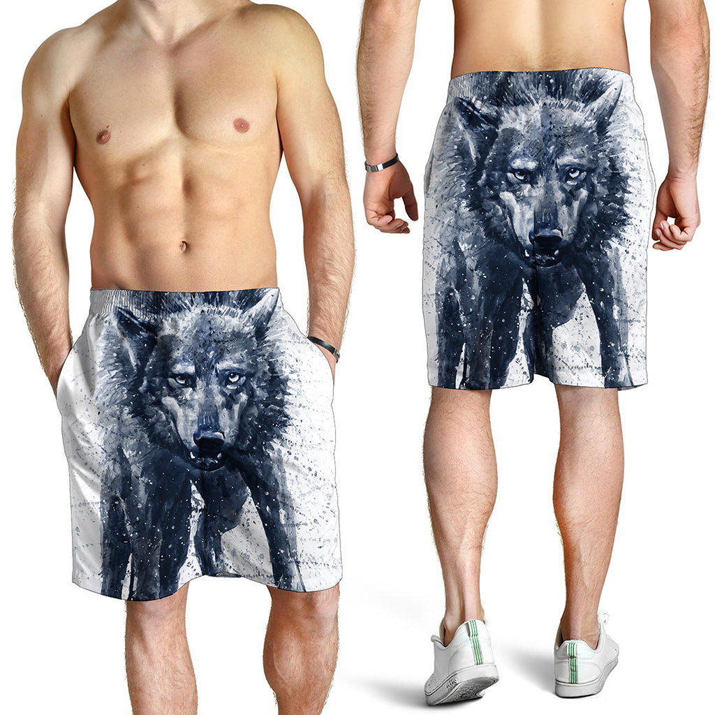 Watercolor Wolf Portrait Print Men's Shorts