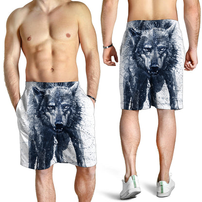 Watercolor Wolf Portrait Print Men's Shorts