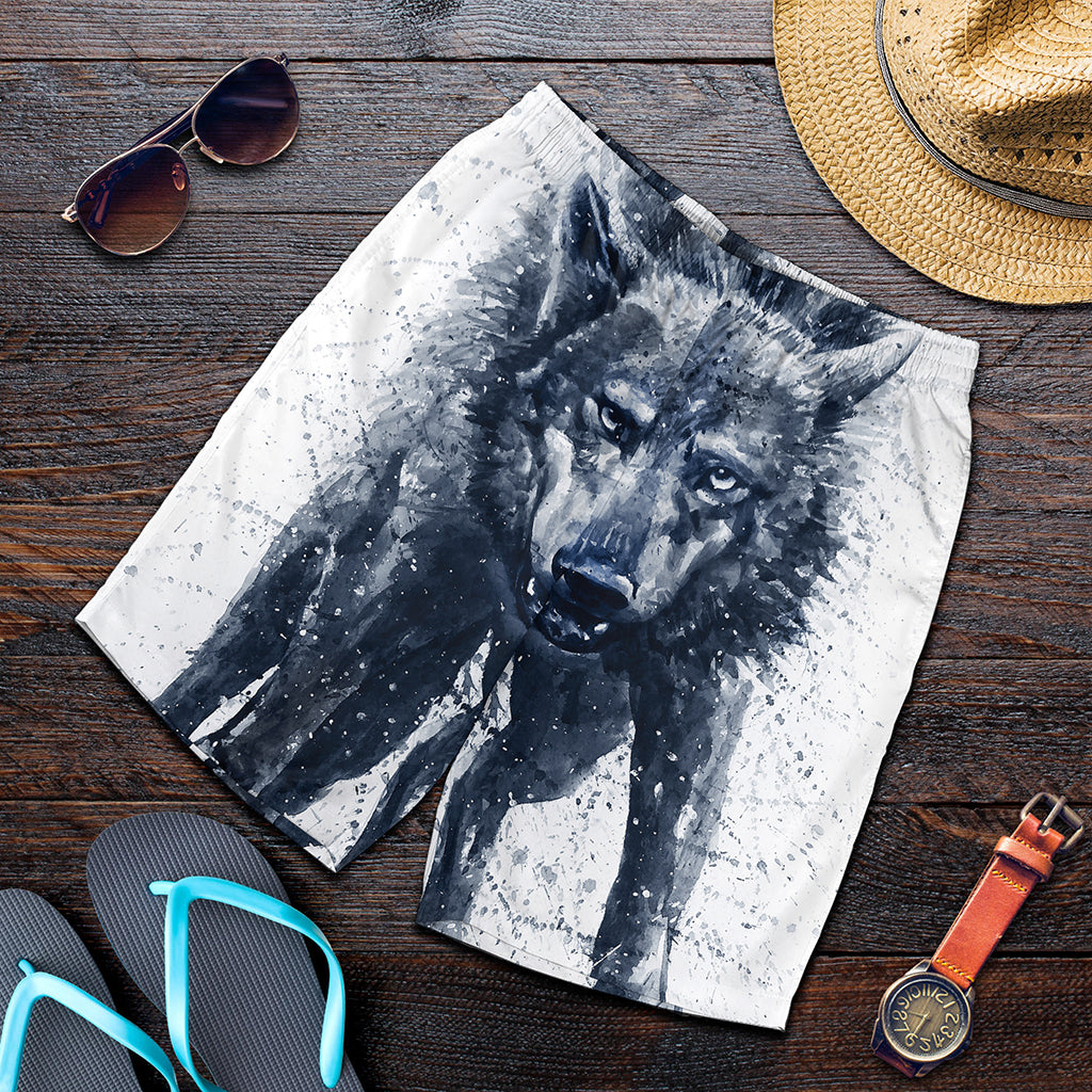Watercolor Wolf Portrait Print Men's Shorts