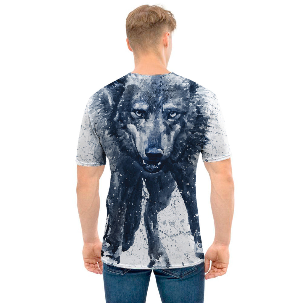 Watercolor Wolf Portrait Print Men's T-Shirt