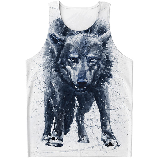 Watercolor Wolf Portrait Print Men's Tank Top