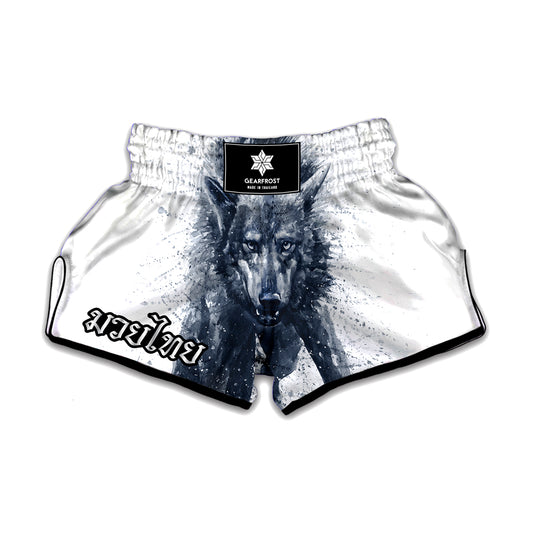 Watercolor Wolf Portrait Print Muay Thai Boxing Shorts