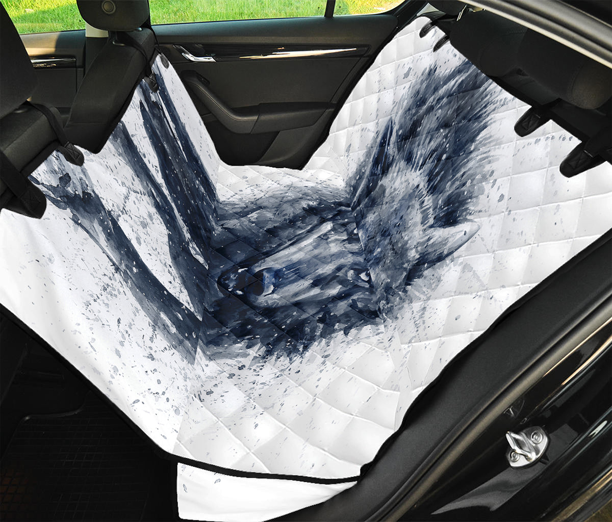 Watercolor Wolf Portrait Print Pet Car Back Seat Cover