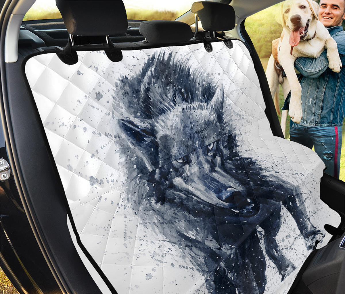 Watercolor Wolf Portrait Print Pet Car Back Seat Cover