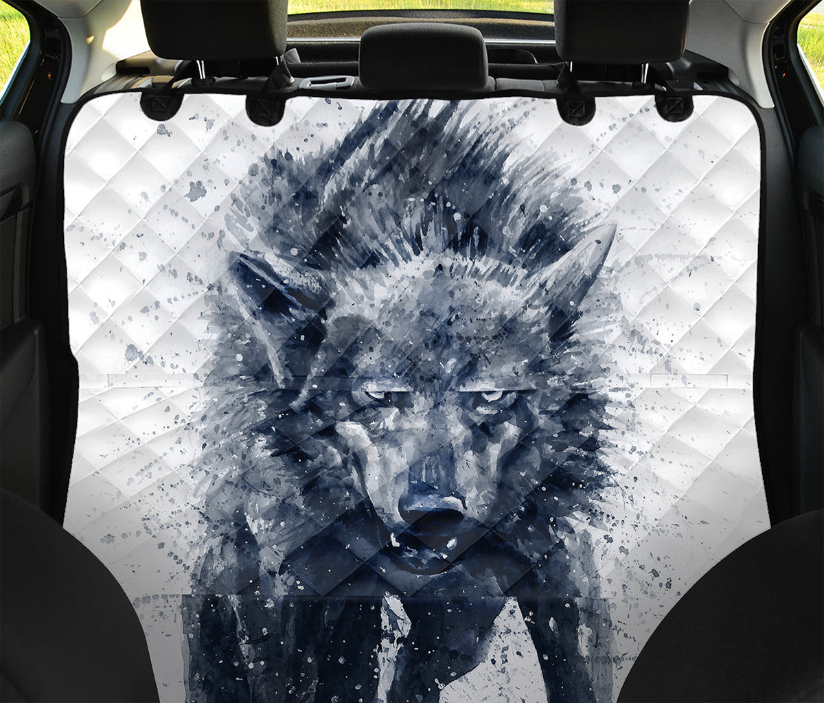 Watercolor Wolf Portrait Print Pet Car Back Seat Cover