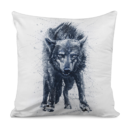 Watercolor Wolf Portrait Print Pillow Cover