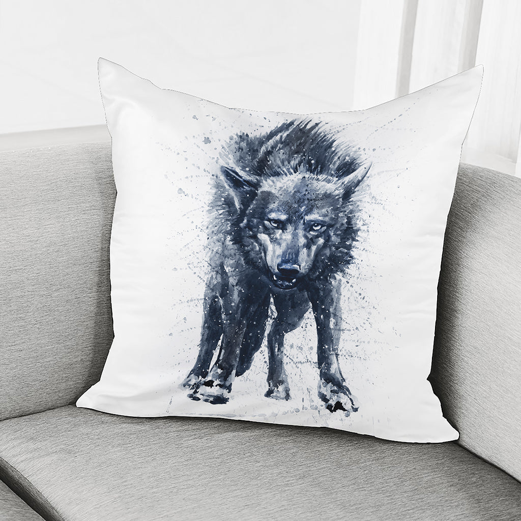 Watercolor Wolf Portrait Print Pillow Cover