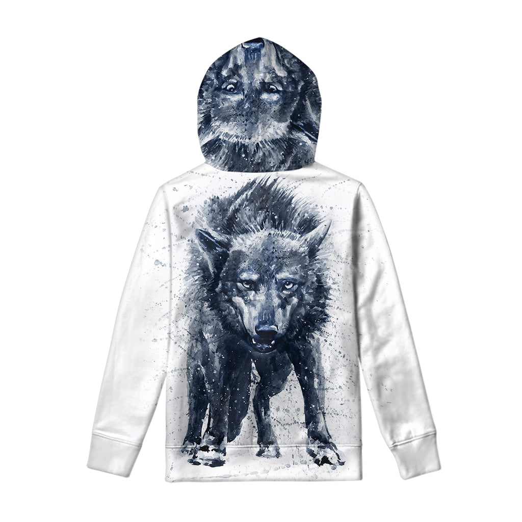 Watercolor Wolf Portrait Print Pullover Hoodie