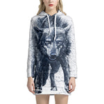Watercolor Wolf Portrait Print Pullover Hoodie Dress