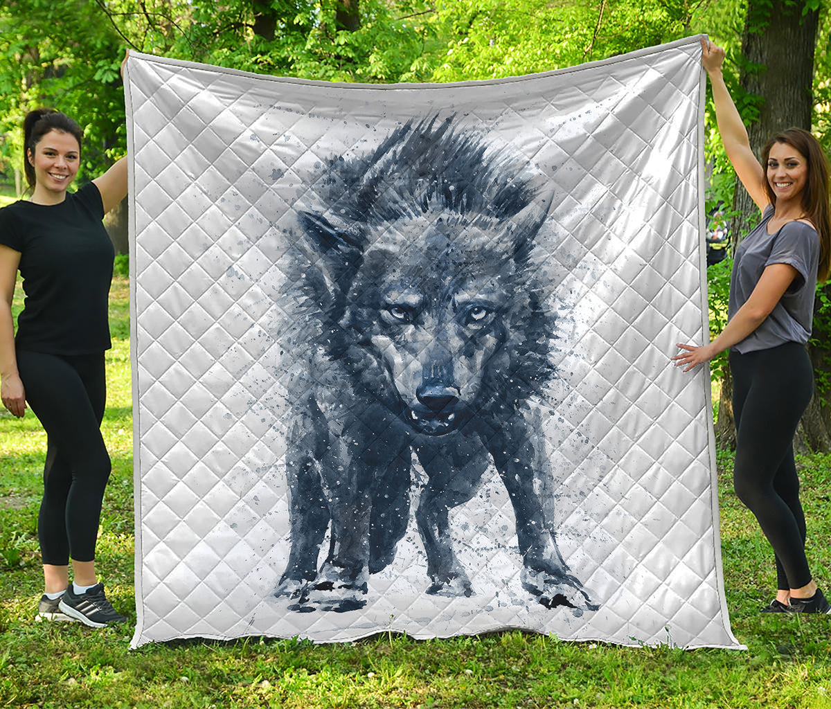 Watercolor Wolf Portrait Print Quilt
