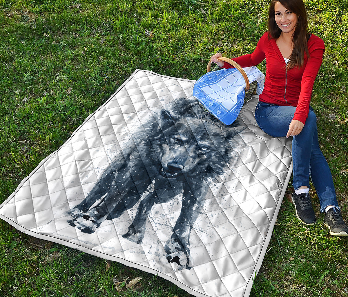 Watercolor Wolf Portrait Print Quilt