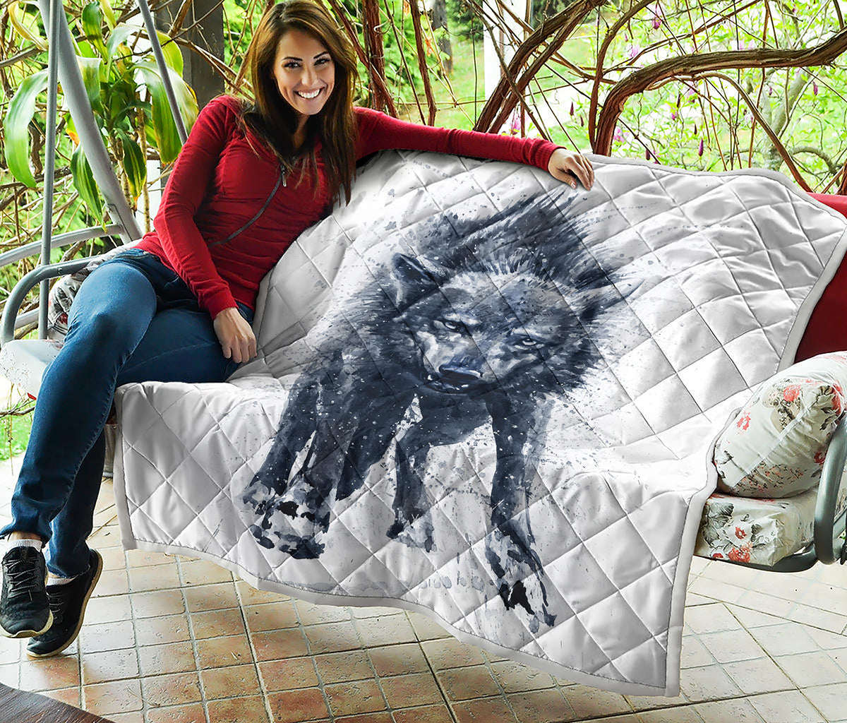 Watercolor Wolf Portrait Print Quilt