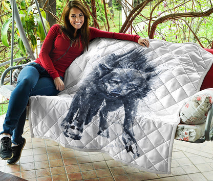 Watercolor Wolf Portrait Print Quilt