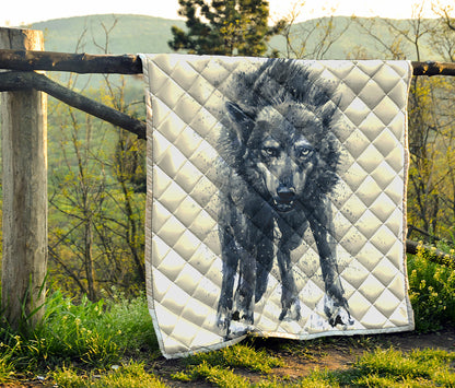 Watercolor Wolf Portrait Print Quilt