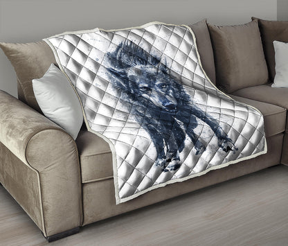 Watercolor Wolf Portrait Print Quilt
