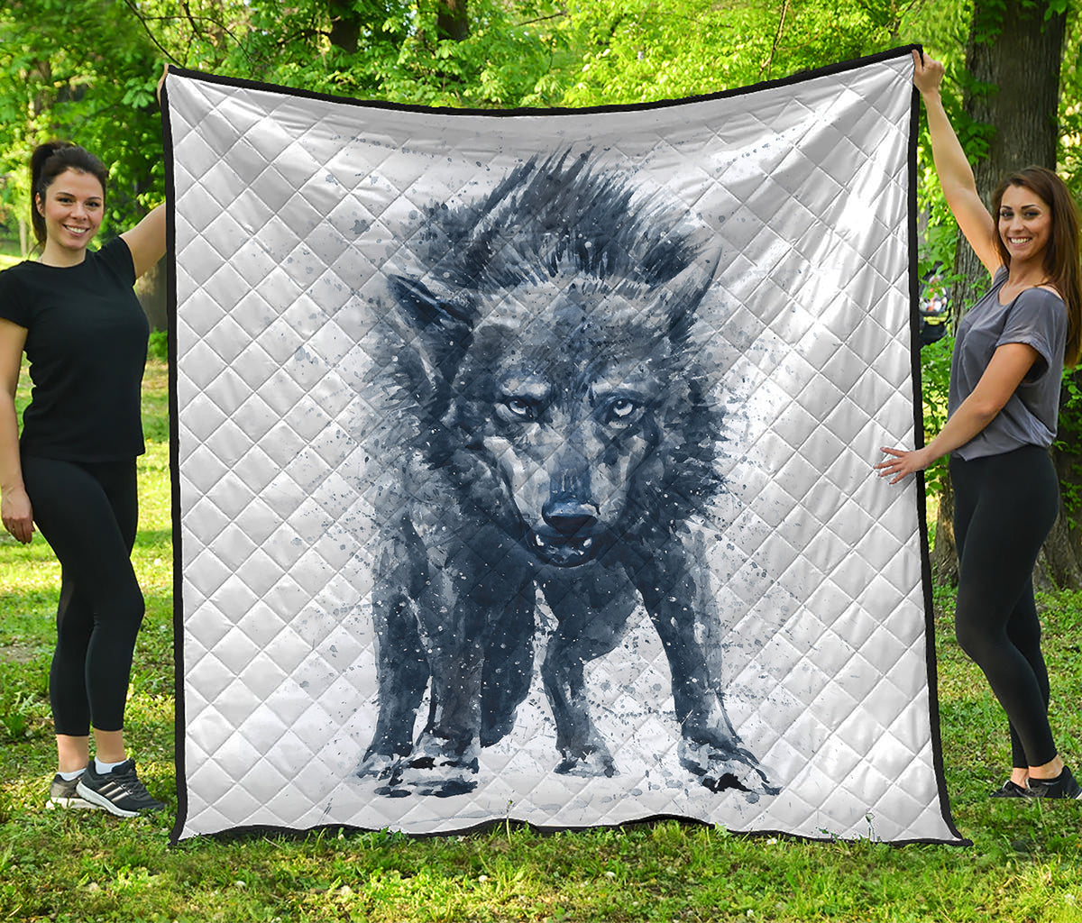 Watercolor Wolf Portrait Print Quilt