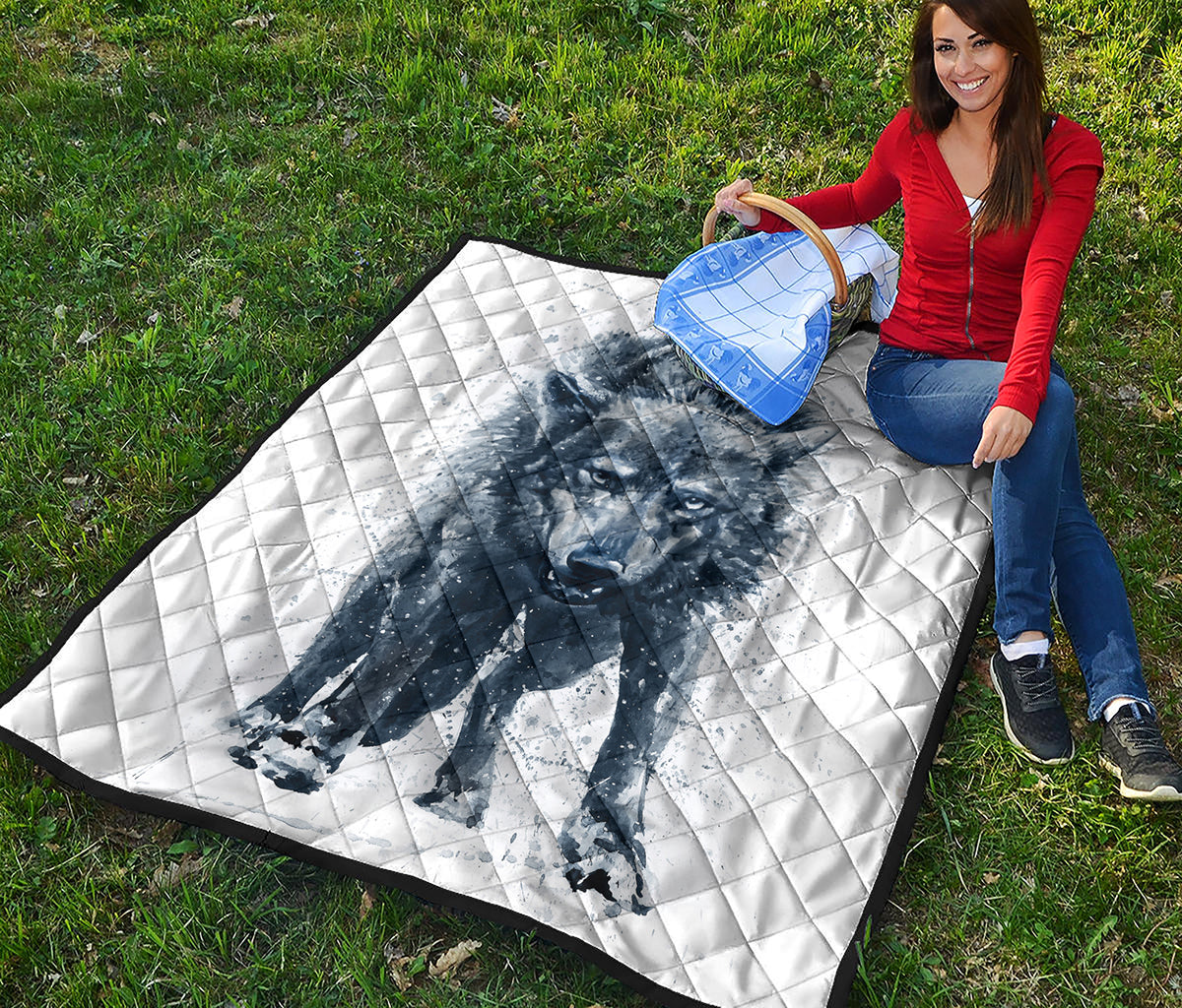 Watercolor Wolf Portrait Print Quilt