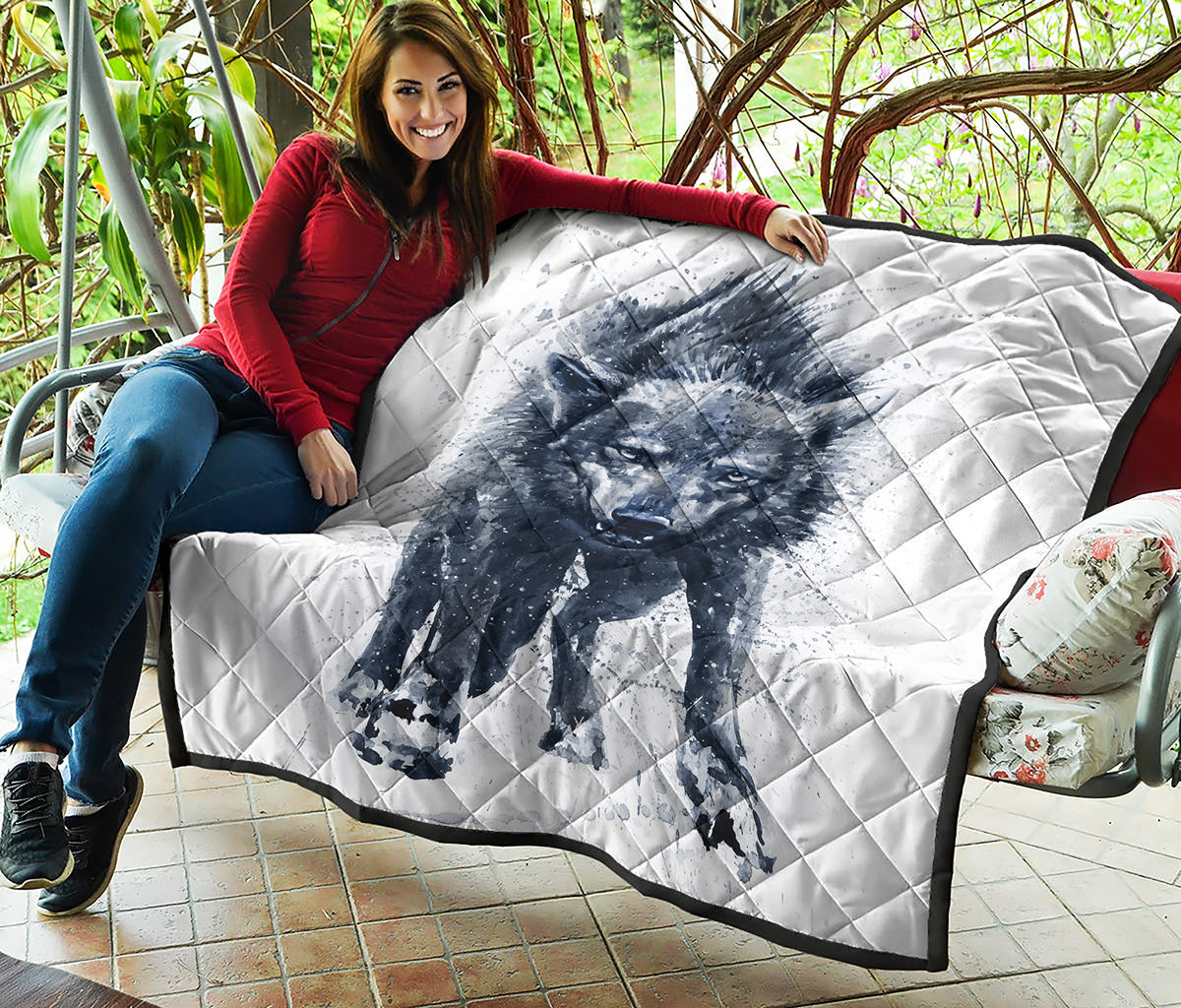 Watercolor Wolf Portrait Print Quilt
