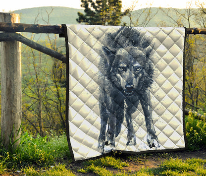 Watercolor Wolf Portrait Print Quilt