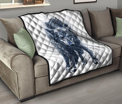 Watercolor Wolf Portrait Print Quilt