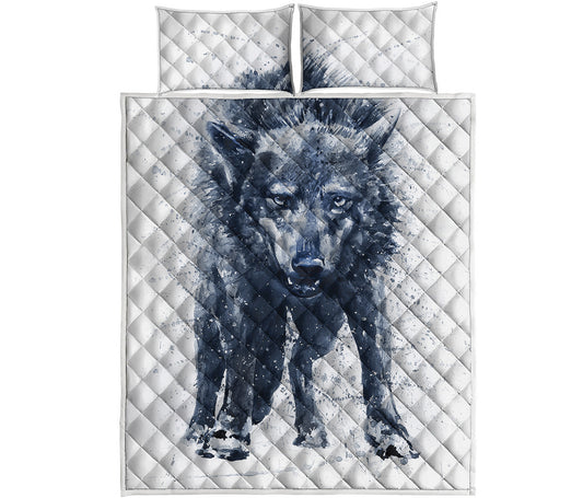 Watercolor Wolf Portrait Print Quilt Bed Set
