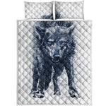 Watercolor Wolf Portrait Print Quilt Bed Set