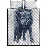Watercolor Wolf Portrait Print Quilt Bed Set