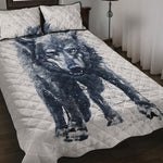 Watercolor Wolf Portrait Print Quilt Bed Set