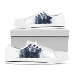 Watercolor Wolf Portrait Print White Low Top Shoes