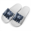 Watercolor Wolf Portrait Print White Slide Sandals