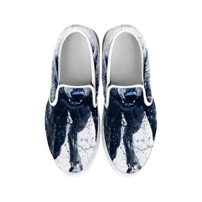 Watercolor Wolf Portrait Print White Slip On Shoes