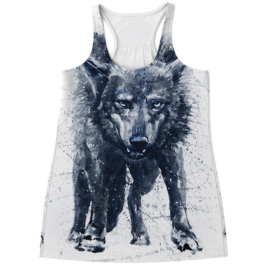 Watercolor Wolf Portrait Print Women's Racerback Tank Top