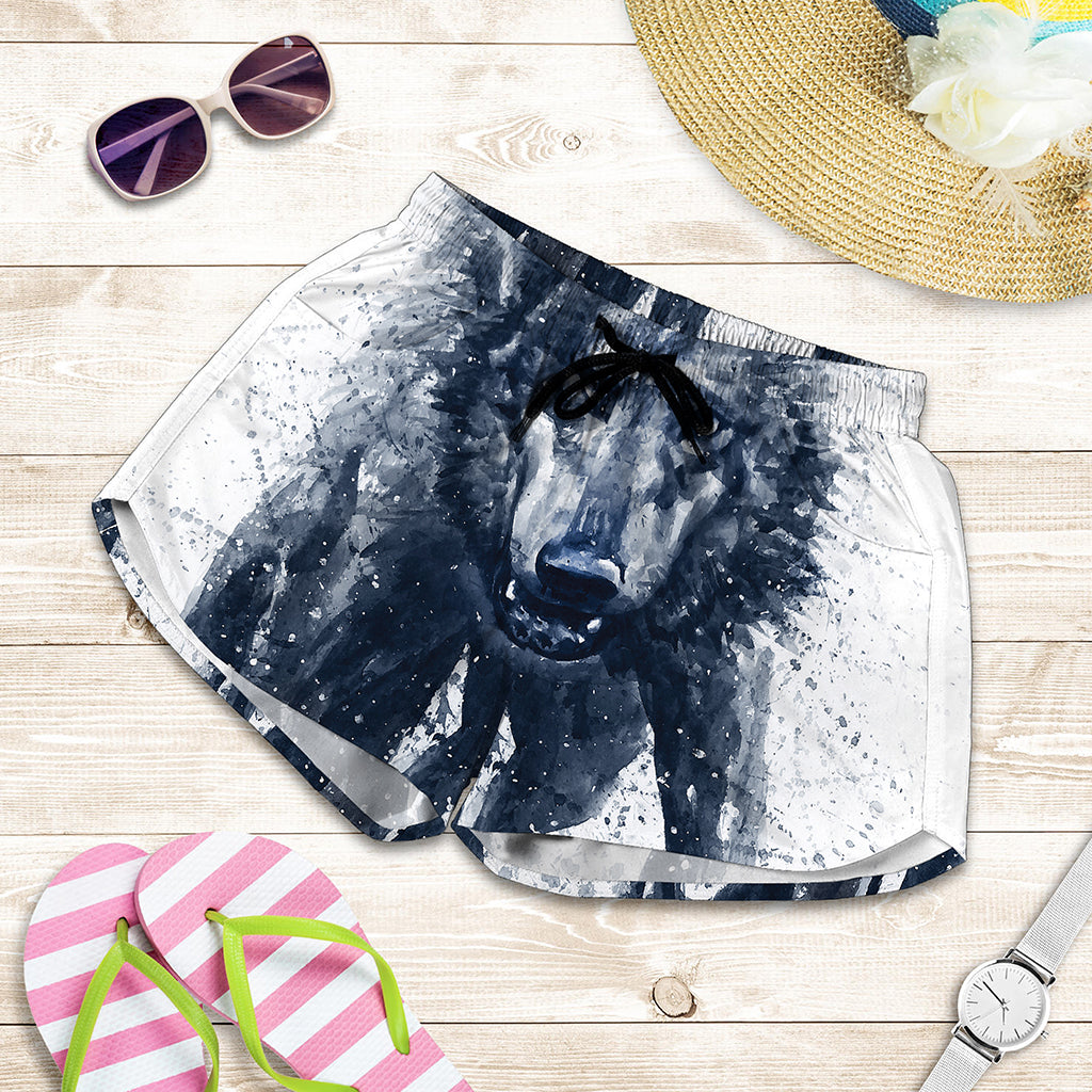 Watercolor Wolf Portrait Print Women's Shorts