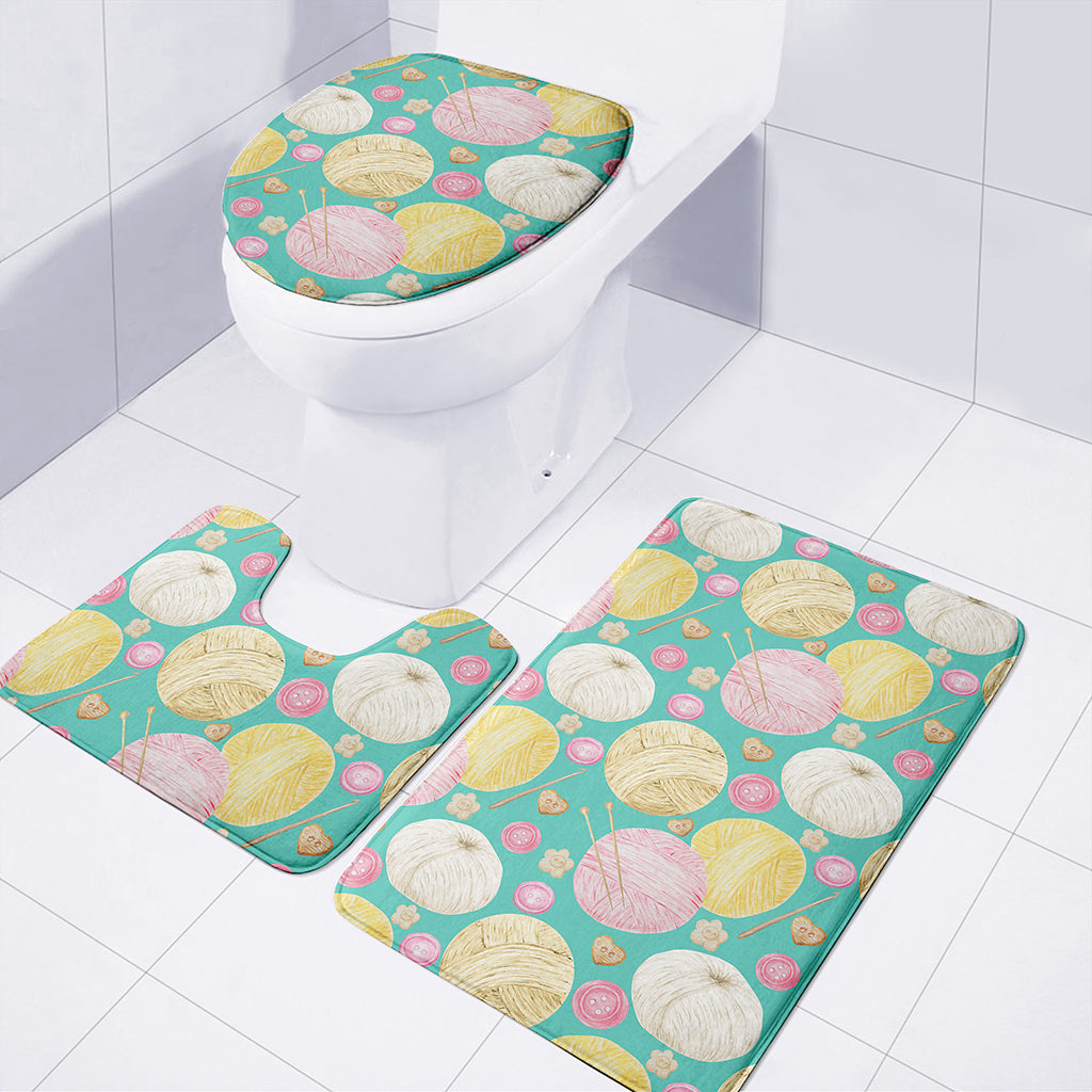 Watercolor Yarn Pattern Print 3 Piece Bath Mat Set