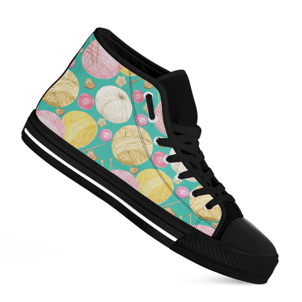 Watercolor Yarn Pattern Print Black High Top Shoes