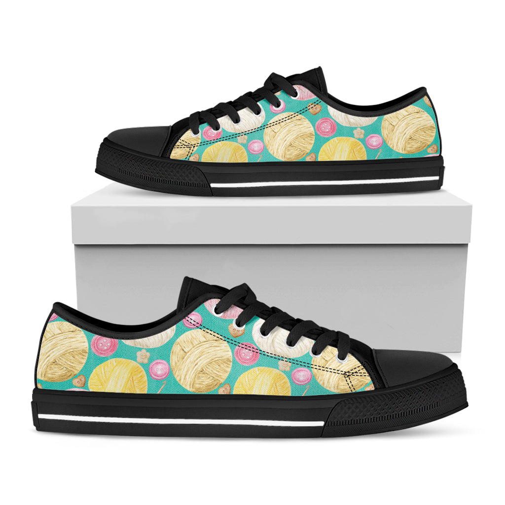 Watercolor Yarn Pattern Print Black Low Top Shoes
