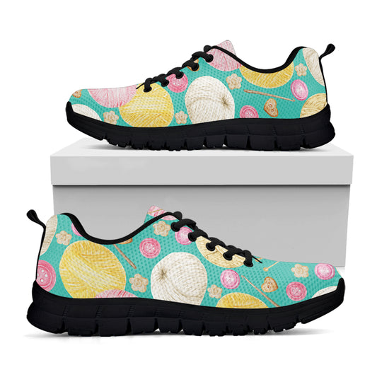 Watercolor Yarn Pattern Print Black Sneakers