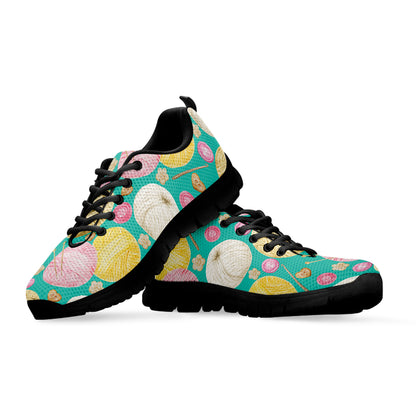 Watercolor Yarn Pattern Print Black Sneakers