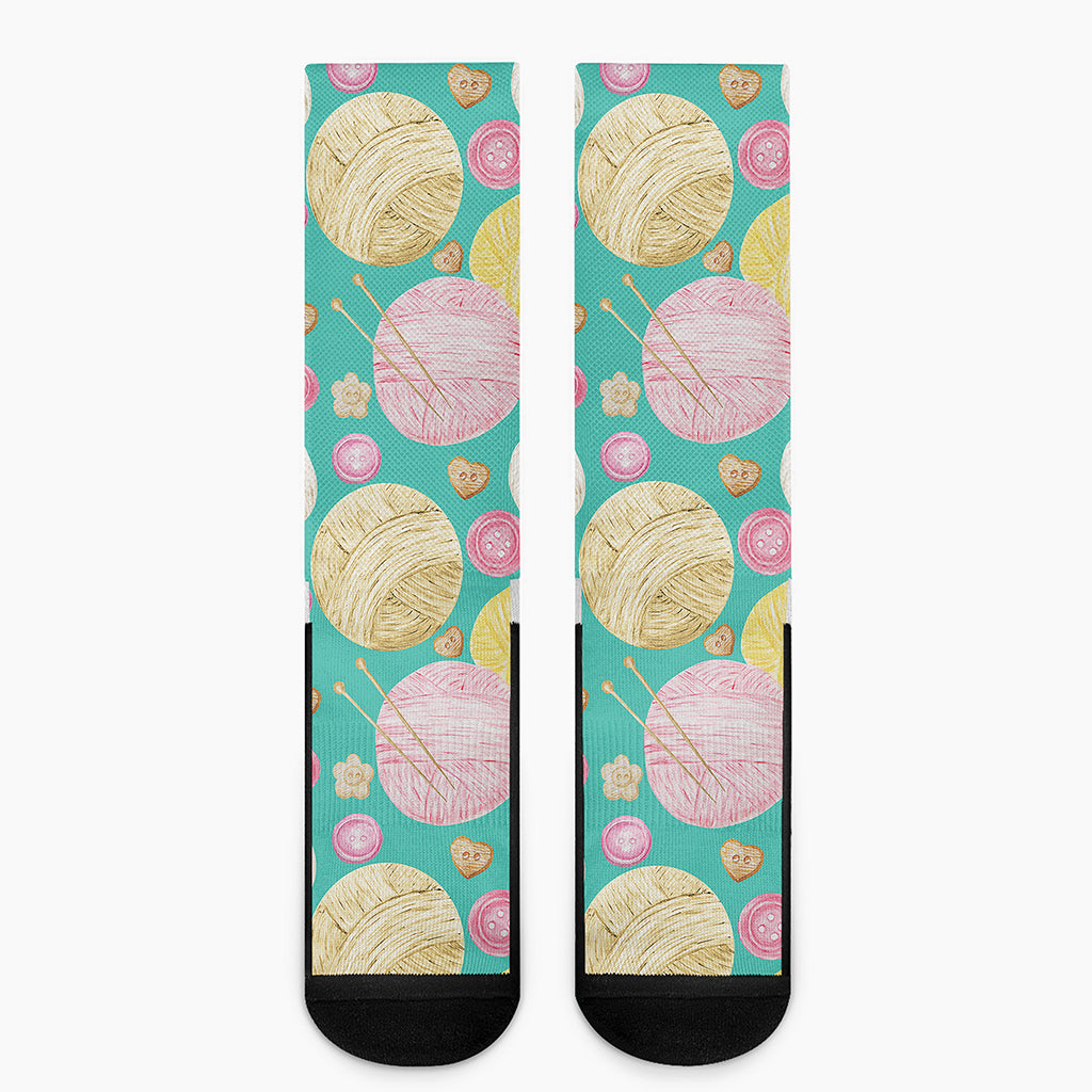 Watercolor Yarn Pattern Print Crew Socks