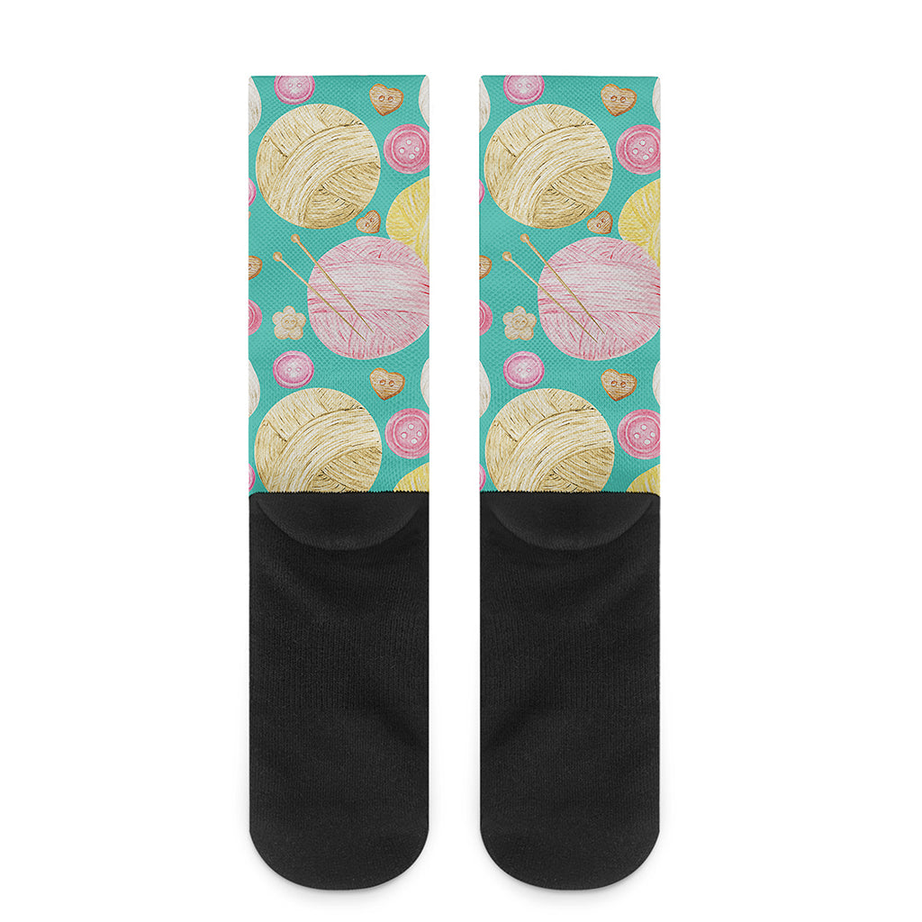 Watercolor Yarn Pattern Print Crew Socks