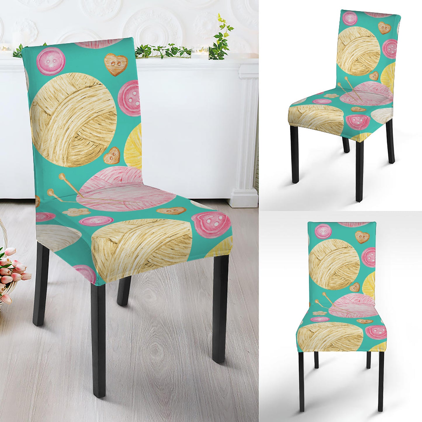 Watercolor Yarn Pattern Print Dining Chair Slipcover