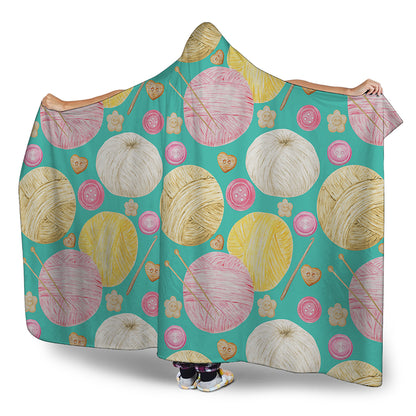 Watercolor Yarn Pattern Print Hooded Blanket