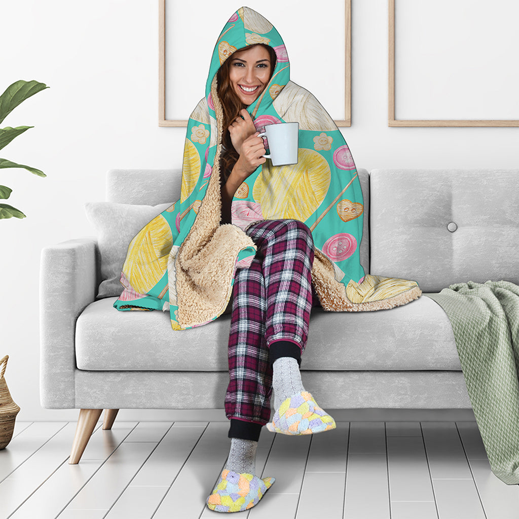 Watercolor Yarn Pattern Print Hooded Blanket