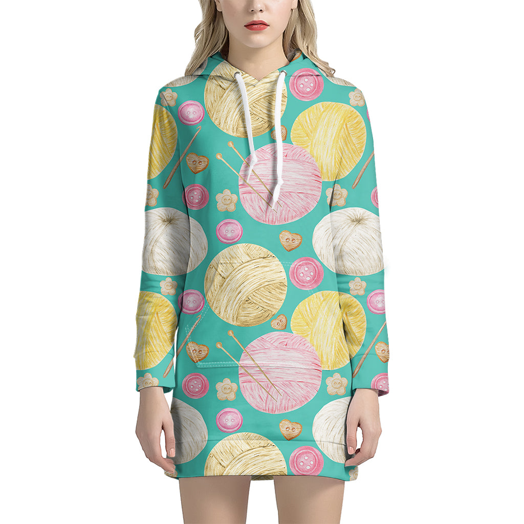 Watercolor Yarn Pattern Print Hoodie Dress
