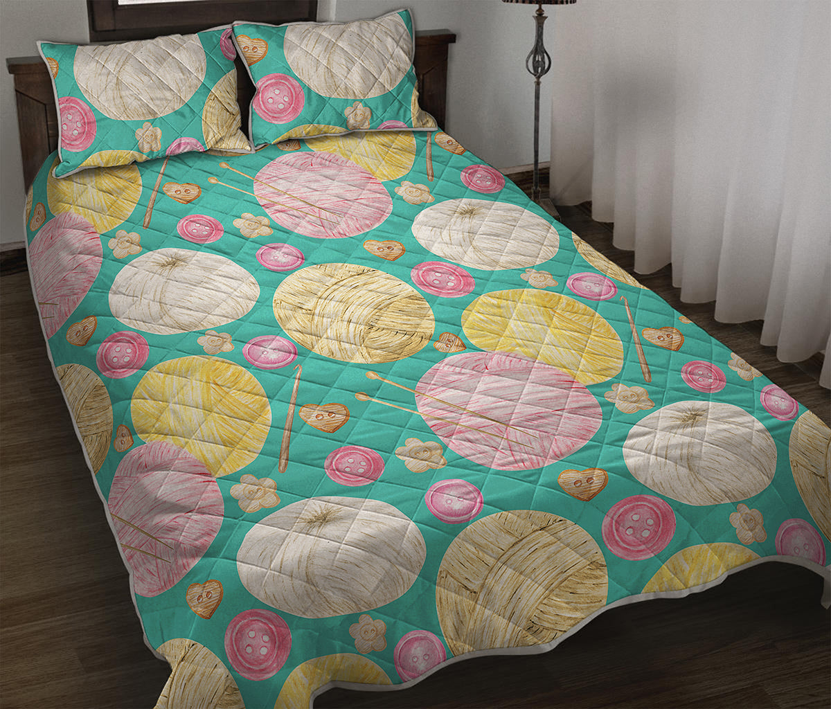 Watercolor Yarn Pattern Print Quilt Bed Set