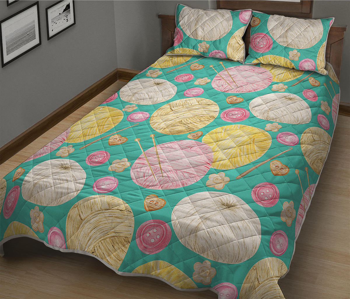 Watercolor Yarn Pattern Print Quilt Bed Set