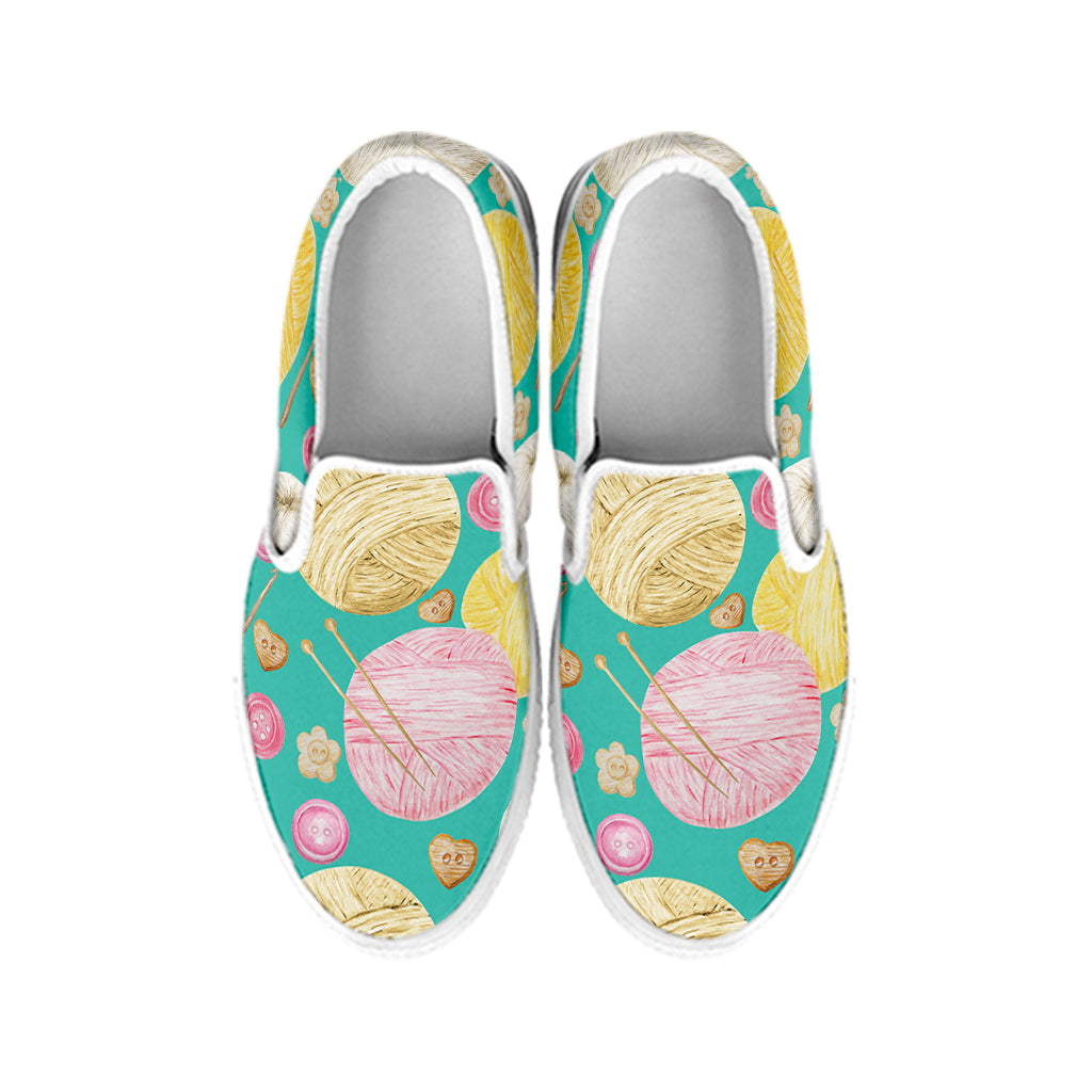Watercolor Yarn Pattern Print White Slip On Shoes