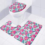 Watermelon Teal Hawaiian Pattern Print 3 Piece Bath Mat Set